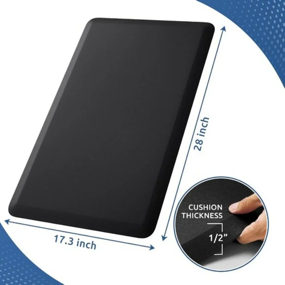 New 17.3x28In Cushioned Anti-Fatigue Kitchen Mat, Non-Slip Waterproof Black Rug